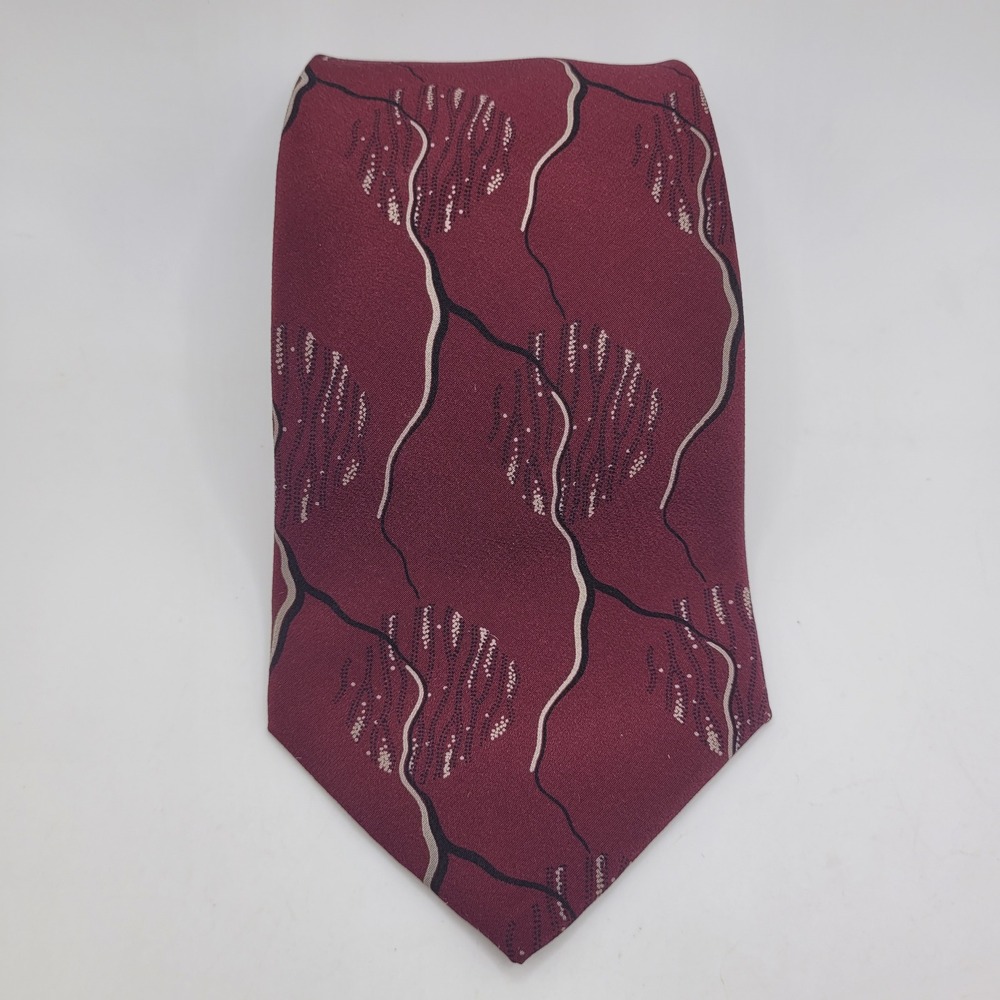 Vintage Giorgio Armani Tie Burgundy Abstract Print Silk Italy Necktie Designer
